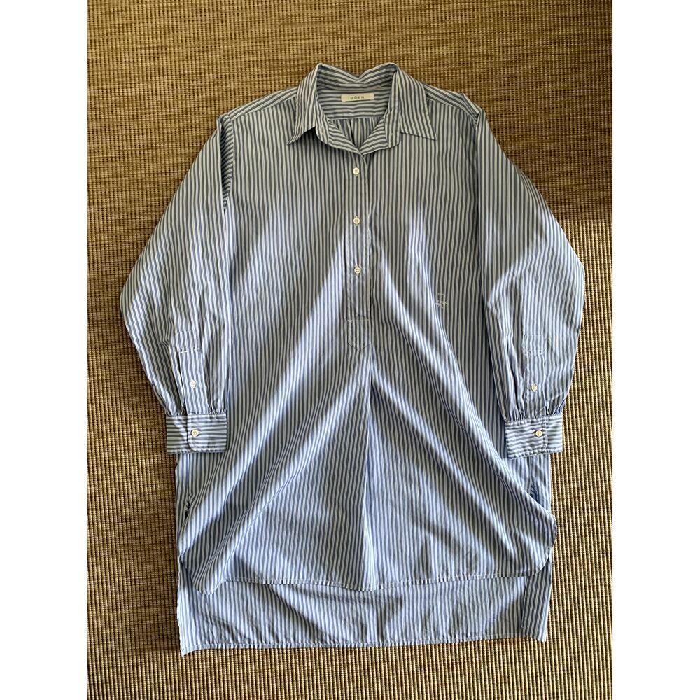 Doen Jora Cotton Poplin Oversized Button Shirt Mini Dress Blue Montauk Stripe